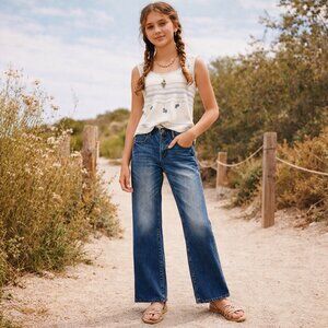 Gap Kids Straight Fit Jeans Girls 14 Dark Wash Denim Adjustable Waist